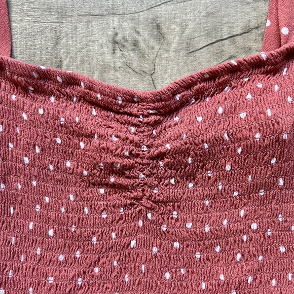 Pacsun Lottie Moss Pink White Polkadot Smocked Crop Top Festival Boho Retro MED - Picture 2 of 15